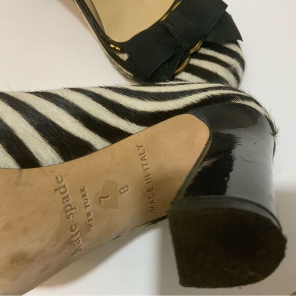 ♠️ Kate Spade Leopard Heels Pumps Round Toe Heel Ribbon Total Pattern 7B - Picture 6 of 10